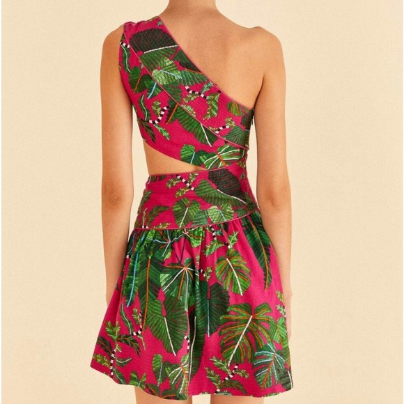 NEW With Tags- FARM Rio- Leaves Pink Mini Dress- sz L - Picture 2 of 8